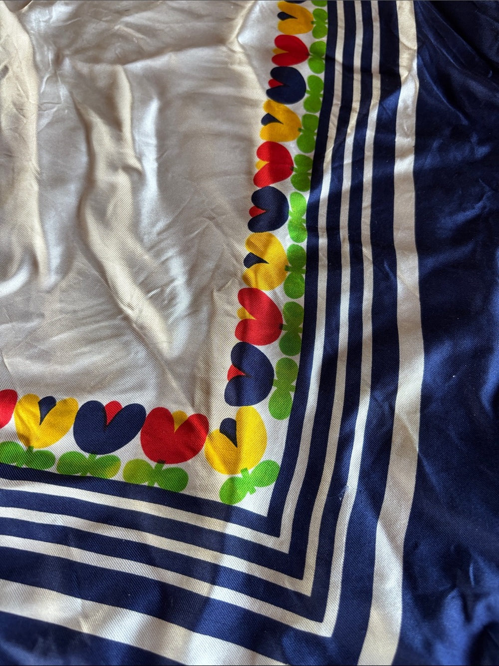Echo Navy Silk Scarf with Multicolor Heart /flower Border - Picture 4 of 4